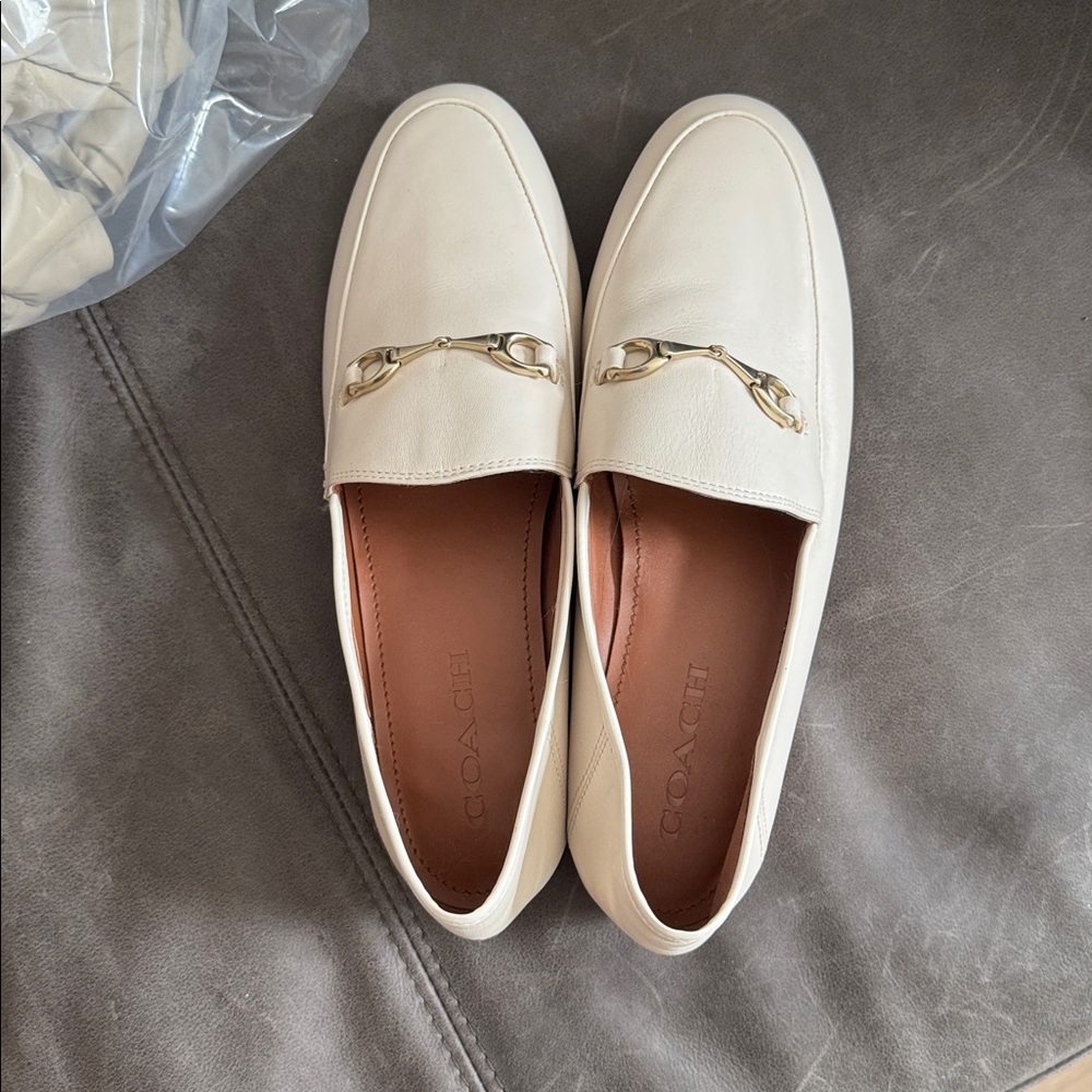 Coach Women's Cream Loafers with Gold Accent